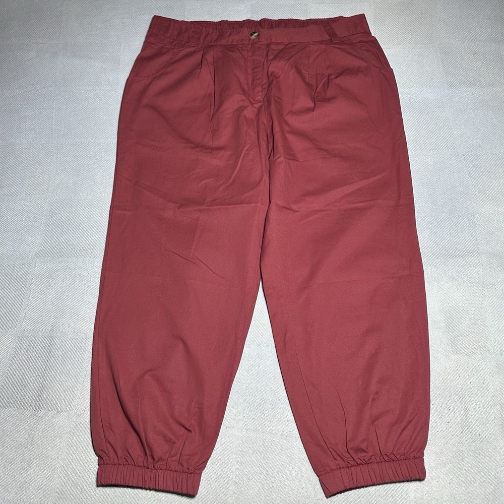 NEW Halara Red Pleated Relaxed Fit 7/8 Cotton Jogger Pants Women's Size XL NWT